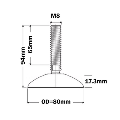 30-M8D80-1 MODULAR SOLUTIONS PLASTIC FOOT<br>80MM PAD, M8 STEM W/ JAM NUT